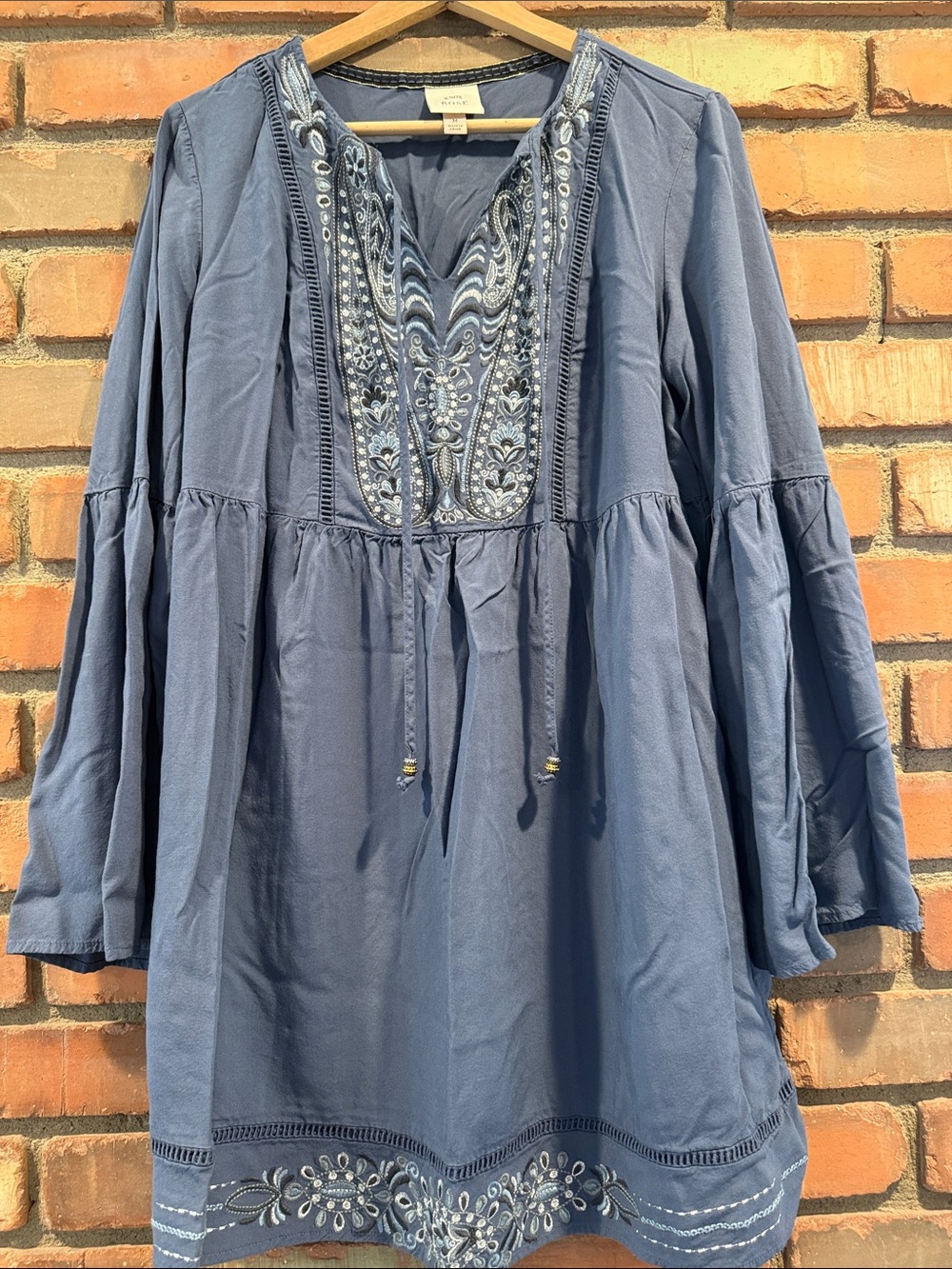 Knox Rose Blue Embroidered Boho Tunic